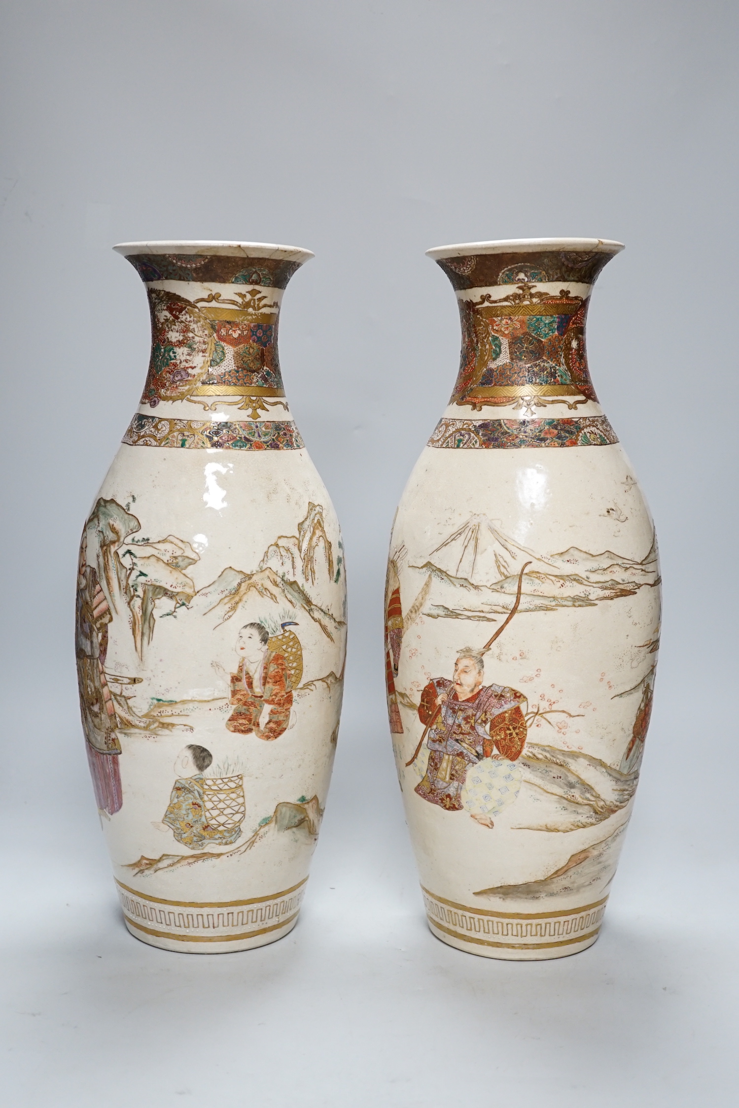 A pair of Japanese Satsuma vases, 40cm (a.f.)